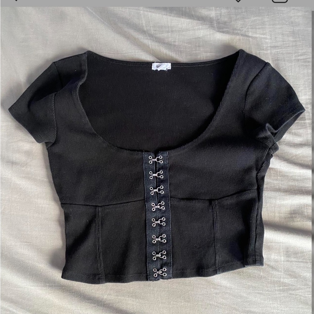 Garage Black Crop Top with Hook Details